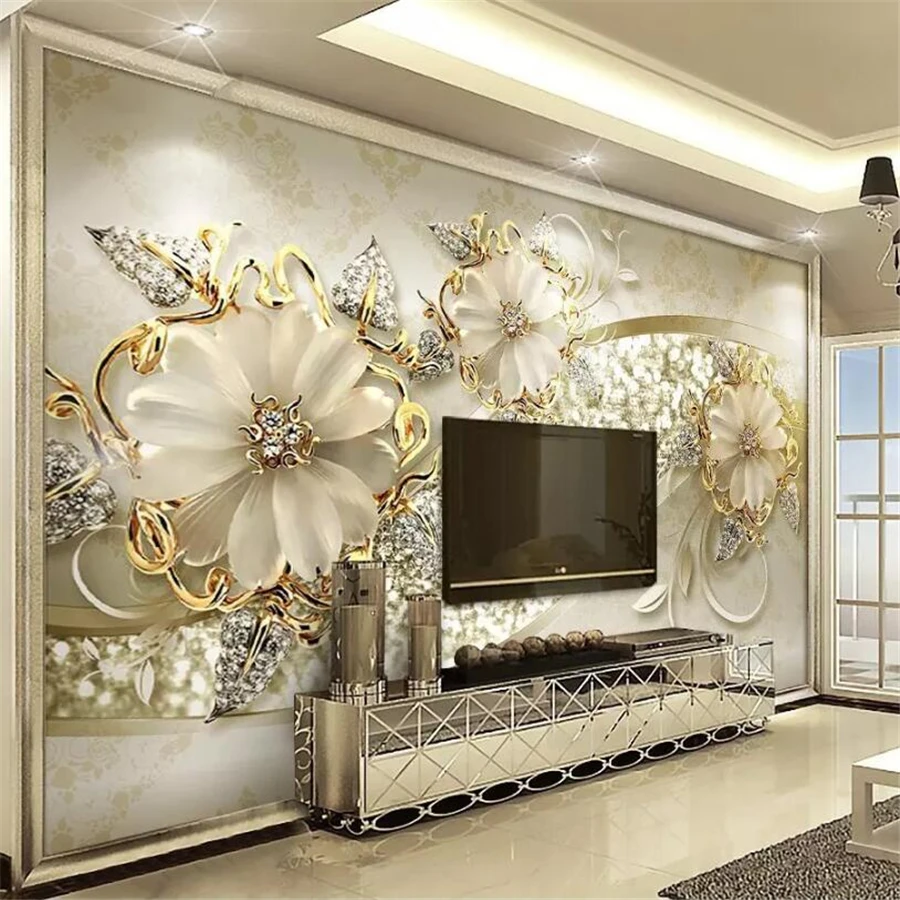 beibehang Custom wallpaper 3d photo murals Papel de parede luxury gold European-style pattern jewelry TV background wall paper |