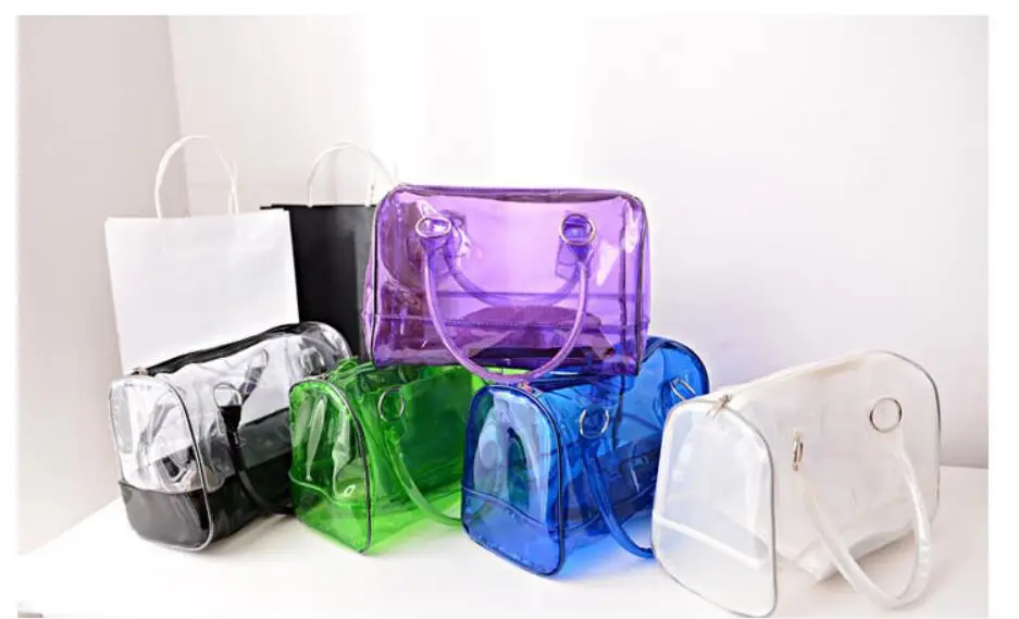 

New Fashion PVC Transparent Bag Clear Platinum Package Jelly Beach Bags Small Tote Shoulder Bag Crossbody Bags For Women