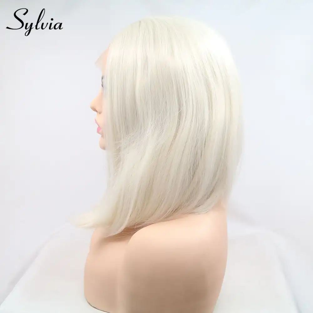 Silvia Platinovaya Pricheska Blond Boba Sinteticheskie Kruzhevnye Perednie Pariki Korotkij Pryamoj Volos 60 Zharostojkoe Volokno Aliexpress
