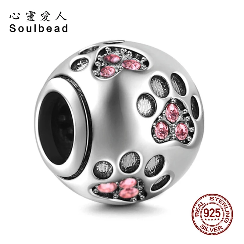 

Soulbead 925 sterling silver,Austrian crystal Dog Paw Print Charm Pink Crystal Fit Pandora Charms Bracelets CWS0109-3