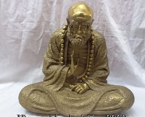 

JP S0608 13" Chinese Pure Brass Arhat Set Damo Bodhidharma Dharma Buddha Beads Statue
