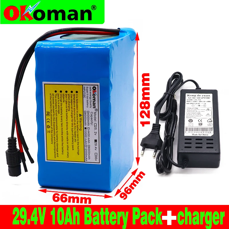 

Okoman 7S4P 29.4V 10Ah 18650 lithium battery pack 10000mAh electric bicycle lightweight ebike lithium-ion battery + charger