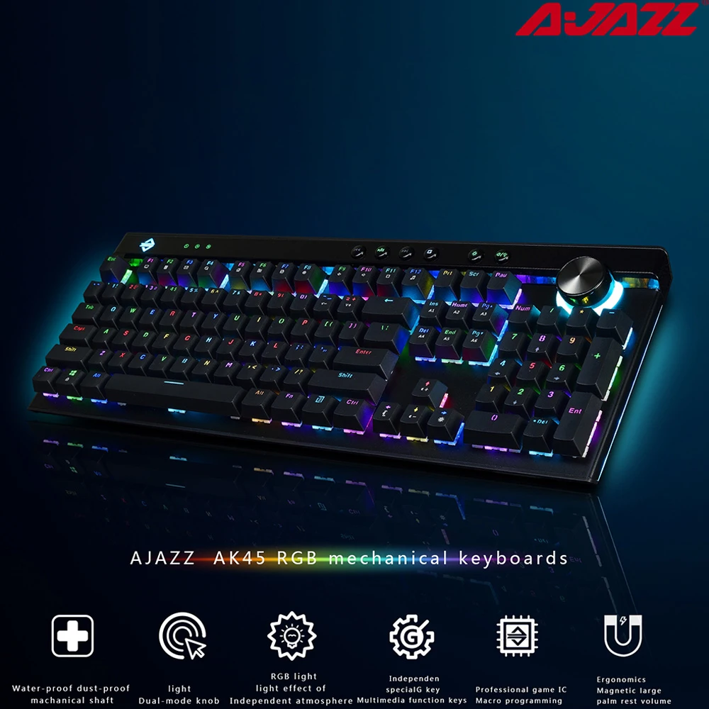  Ajazz AK45 111 Keys RGB Mechanical Keyboard Gaming Box Ergonomic Arc With Dual-mode Knob and Wrist 