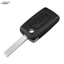 RIN Folding Car Keys Cover For Peugeot 207 307 407 308 607 3Button Flip Remote Key Shell Case CE0523 Battery Holder VA2 Blade