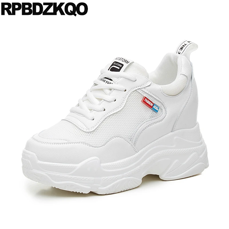 

sneakers wedge creepers platform shoes mesh elevator breathable lace up trainers thick sole women height increasing harajuku