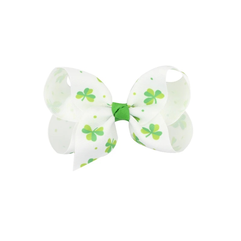 Big Bow Clip Boutique Hair Bows Green Clover Printing Hair Clip Grosgrain Ribbon Bow  Clips For  Kids Hairpins Boutique Hairclips Hair Accessories  (2)
