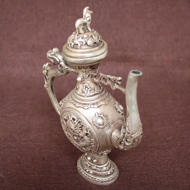 Archaize handicraft white brass teapot furnishing articles dragon tea pottea pot smallpotting