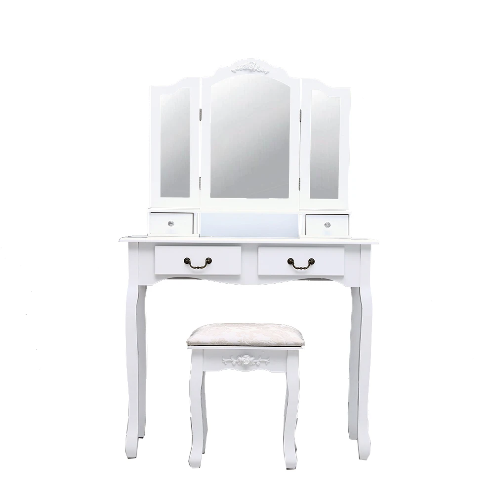 Tri Fold 4 Drawer Dresser Mirror Dressing Table With