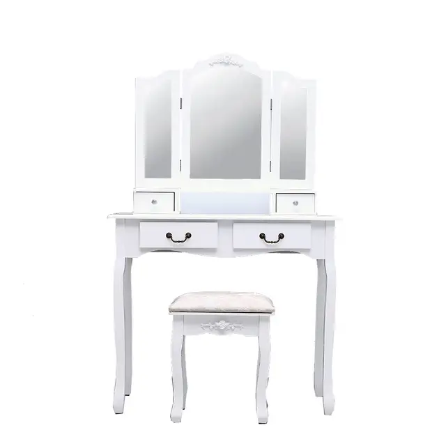 Online Shop Tri Fold 4 Drawer Dresser Mirror Dressing Table With