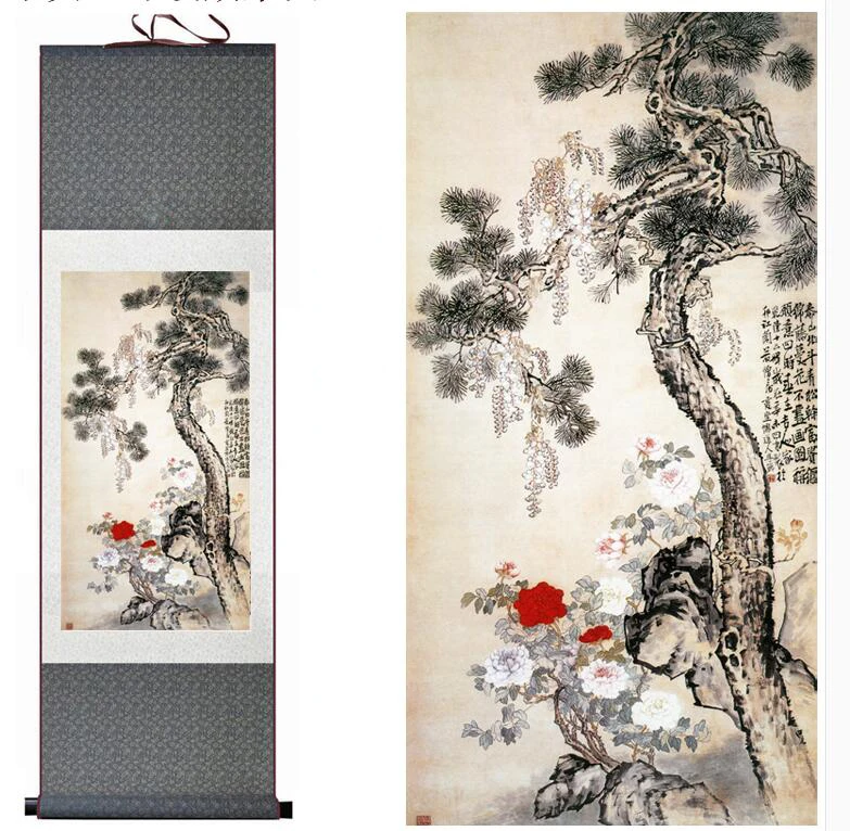 

Flower painting Home Office Decoration Chinese scroll painting flower art painting Chinese paintingPrinted painting