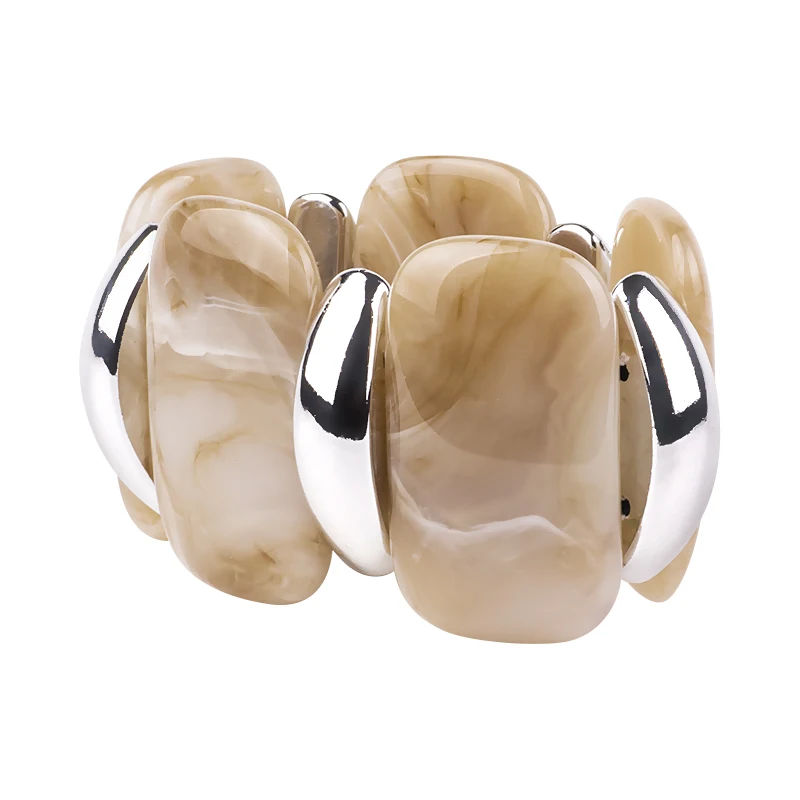 Classic Geometric Resin Cuff Fashion Bracelets Bangles for Women Stretch Acrylic Silver Metal Wide Bracelet Female Charm Jewelry (4)
