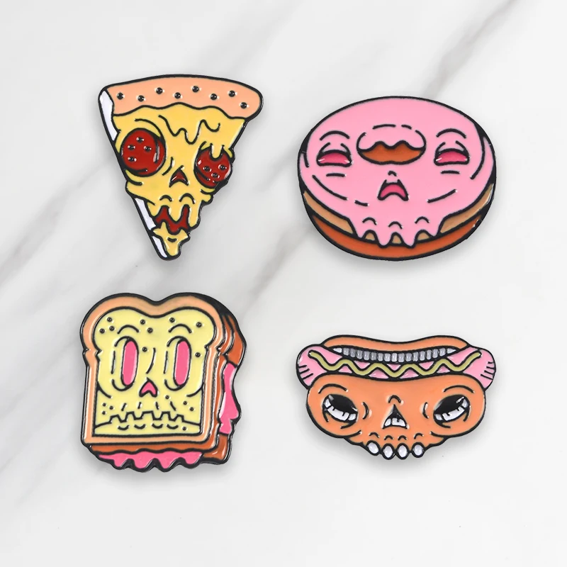 

Fast Food Soft Enamel Brooches Pizza Toast Bread Hot Dog Donut Pins Denim clothes bag buckle Button Badge Cartoon Jewelry Gift