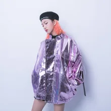 Уличная Хип-хоп крутая Светоотражающая Яркая Лента с надписью и длинными рукавами Свободная куртка для мужчин и женщин