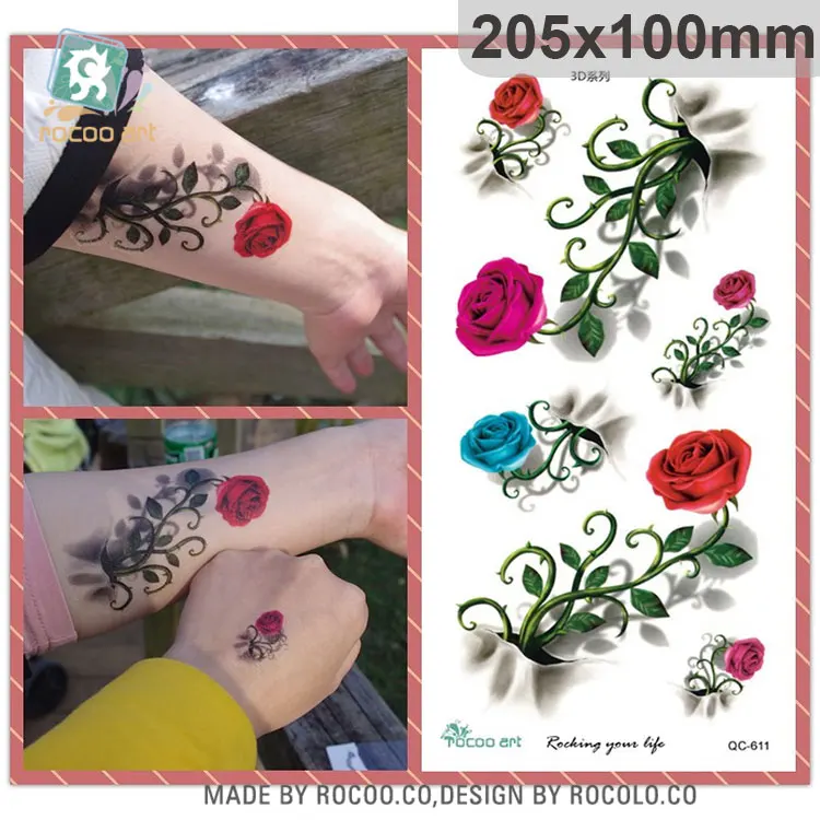 Rocoo Книги по искусству 3D RoseTattoos сливы поддельные Тати Красочные цветы Tatuajes груди руки татуировка тела Книги по искусству Водонепроницаемый