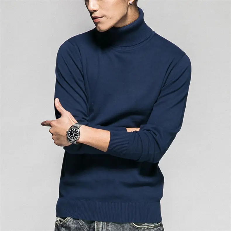 Turtleneck Men Sweaters Pullovers Cotton High Neck knitted Sweater Jumpers Autumn Winter Knitwear Male Red Balck Red Navy White-06
