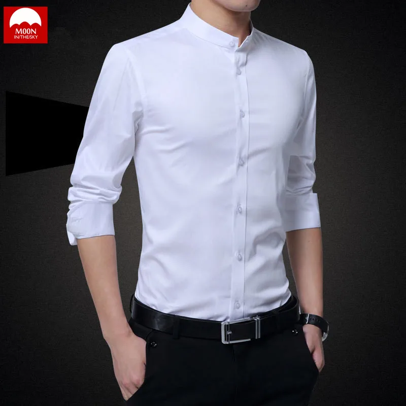 القمر العلامة التجارية 2019 جديد الرجال قمصان الأعمال طويلة الأكمام موقف أعناق طوق القطن الذكور قميص يتأهل شعبية تصاميم CS-004