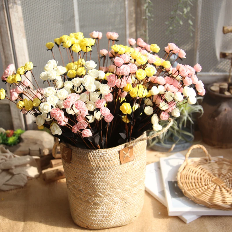 5Pcs/lot Artificial PE 15 RoseHeads Flowers for Xmas New Year Home Wedding Party Birthday Decoration Fake Plants for Table Decor