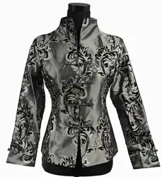 Чудаковатый серый китайской традиции Для женщин шелковый атлас куртка Пальто Верхняя M, L, XL, XXL, XXXL 2306-1