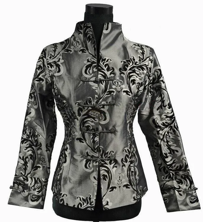 Bizzarro grigio tradizione cinese delle donne raso di seta jacket tuta sportiva del cappotto ml xl xxl xxxl 2306-1