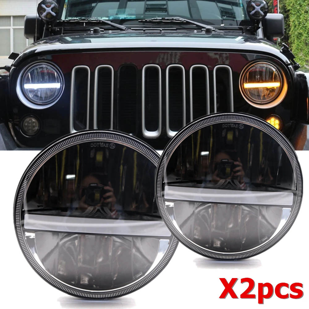

7-дюймовые светодиодные фары DRL/поворотные огни янтарного цвета для Jeep Wrangler JK TJ LJ CJ Willys Wheeler Rubicon Sahara Hummer Defender