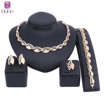 

OUHE Gold Color Jewelry Sets For Women Party Nigerian Bridal Hollow Out Classic Necklace Earring Ring Bracelet Accessories