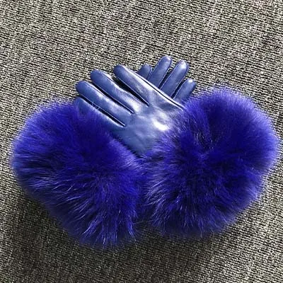 Женские перчатки с мехом енота, манжеты, перчатки из шеврета, утепленные зимние теплые женские меховые Элегантные перчатки, перчатки для рук - Цвет: navy blue