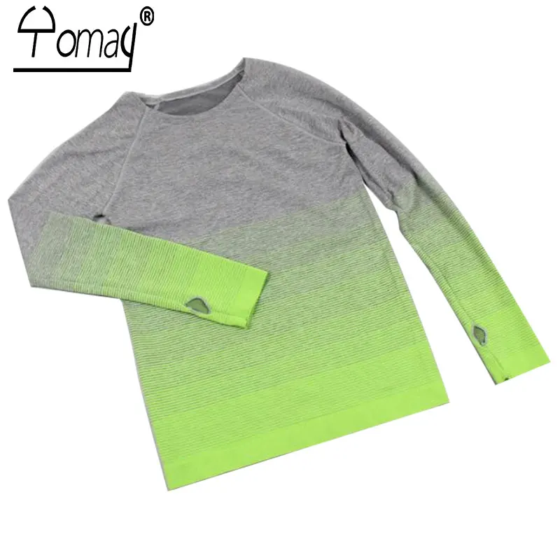 Yomay Women Sports Yoga Shirt Breathable Gym Running Fitness T-shirt Gradient Color Quick Dry Tops Long Sleeve Shirts