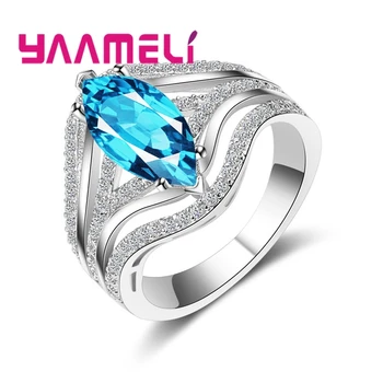 

Ocean Wave Irregular Shape 925 Sterling Silver Ring Sea Blue Sharp Corner Jewelry Stone Summer Hot High Quality