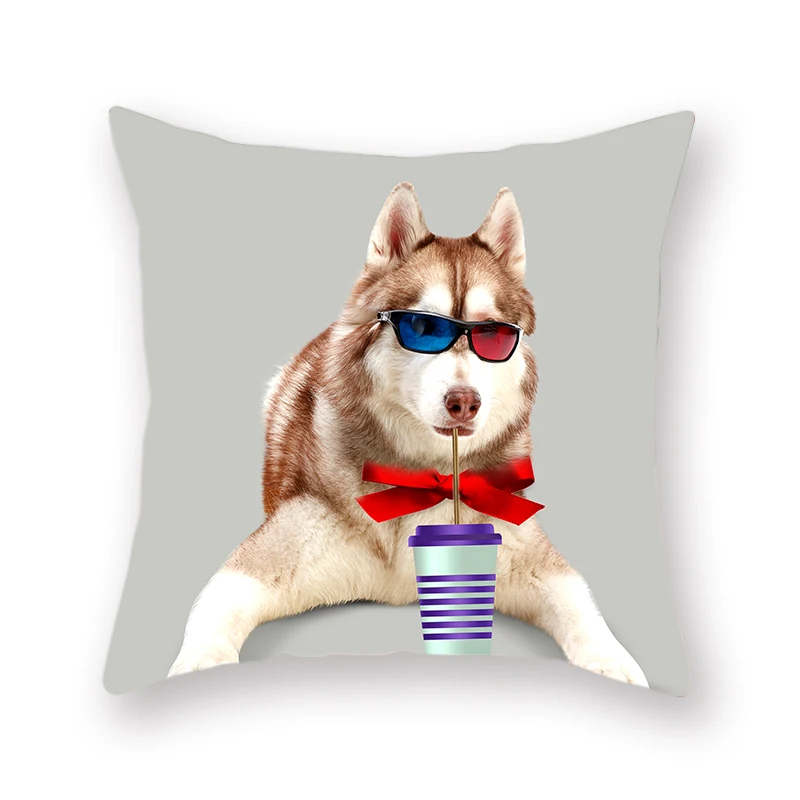 Двухсторонняя декоративная наволочка из полиэстера с рисунком животных Мишка, собака, кошка, наволочка для дома - Цвет: dog pattern-7