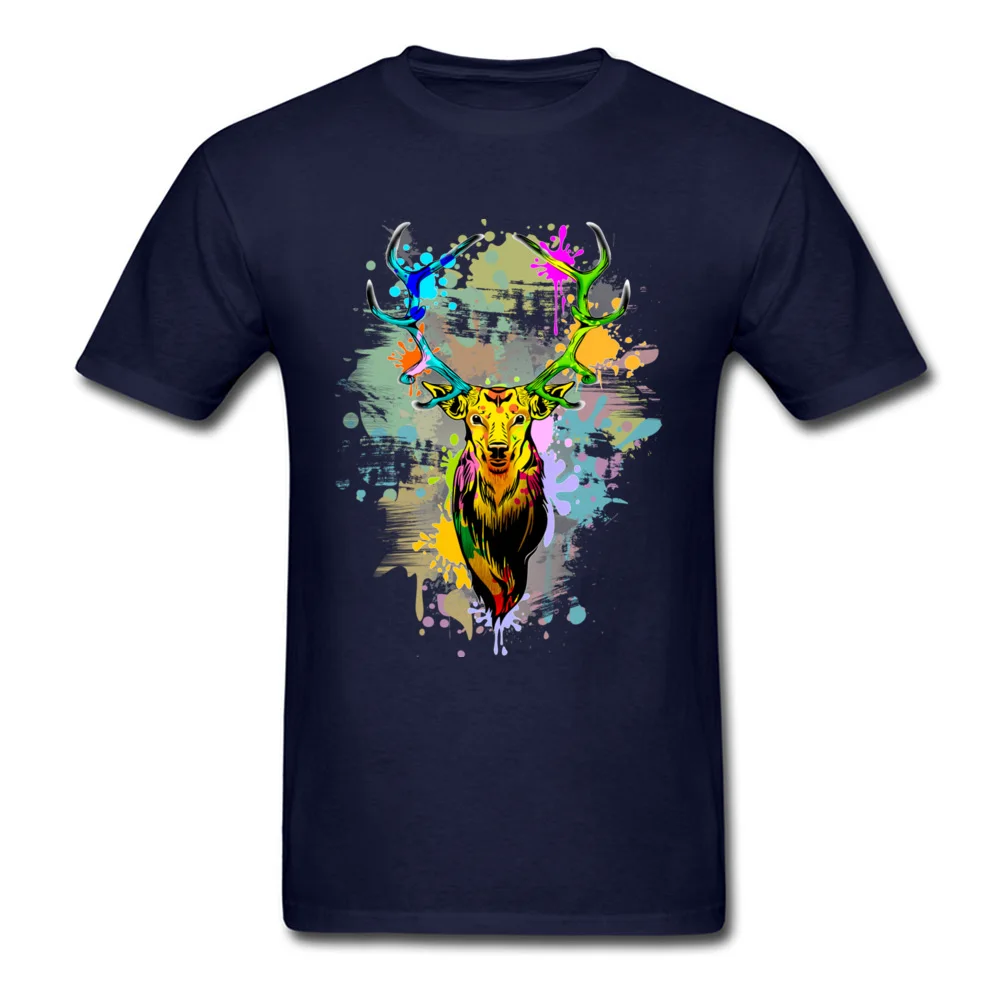 Design T-shirts Wholesale Crew Neck Deer PopArt Dripping Paint 100% Cotton Men Tops Tees Funny Short Sleeve Tee Shirt Deer PopArt Dripping Paint navy