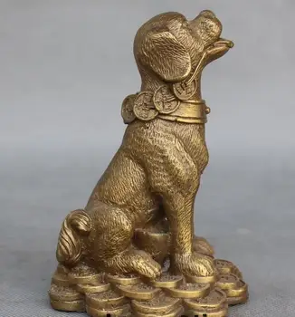 

WBY fafa8800125<<5" Chinese Feng Shui Bronze Wealth YuanBao Money Zodiac Year Animal Dog Statue