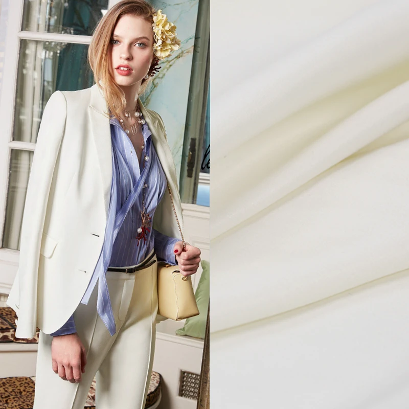 

150CM Wide 450G/M Spring and Autumn Winter Solid Color White Wool Polyester Spandex fabric for Jacket Coat Suit DE444