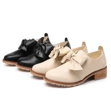 Женская обувь в британском стиле женские лоферы без застежки в стиле ретро модельные туфли с острым носком 2 цвета, на толстом каблуке, с бантом-бабочкой, размер 34-43