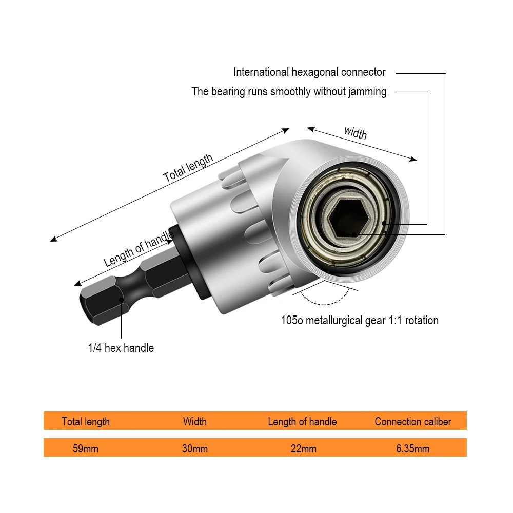 JelBo 105 Degrees Right Angle Adapter Drill Bits with 1/4'' Hex Shank Driver Extension Power Screwd
