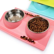 RFWCAK двойная миска для собак, питомцев, щенков, кошек, кормушек, диспенсер для воды, пластиковая нержавеющая сталь, комбинированные принадлежности для собак, аксессуары для домашних животных