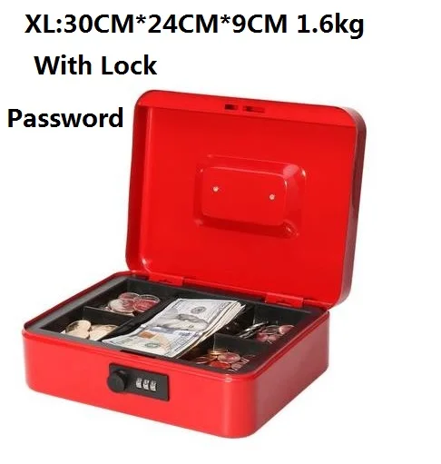 Ключ/пароль, стальные безопасные коробки для хранения, коробка для хранения, бумажная копилка, маленькая сменная копилка, коробки для документов с замком - Цвет: Red XL With Lock