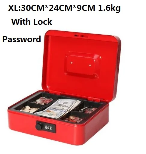 Red XL With Lock Ключ/пароль, стальные безопасные коробки для хранения, коробка для хранения, бумажная копилка, маленькая сменная копилка, коробки для документов с замком - Цвет: Red XL With Lock