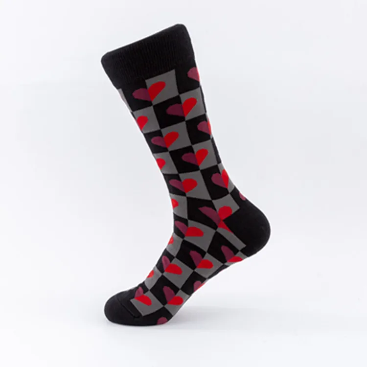 02 Red Love PEONFLY мужские носки из чесаного хлопка повседневные носки-трубы платье полосатый клетчатый узор удобные вечерние классический подарок носки - Цвет: 02 Red Love