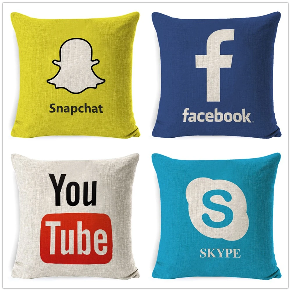 

Fokusent Facebook Wechat Skype Viber Sofa Throw Pillow Case Tango Youtube Snapchat Instagram Cushion Cover