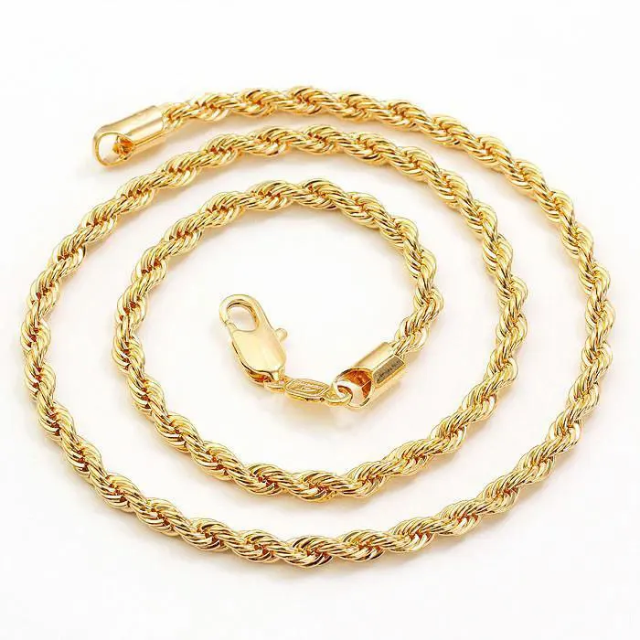 Mens 24k Yellow Gold Gf 4mm Rope Chain 