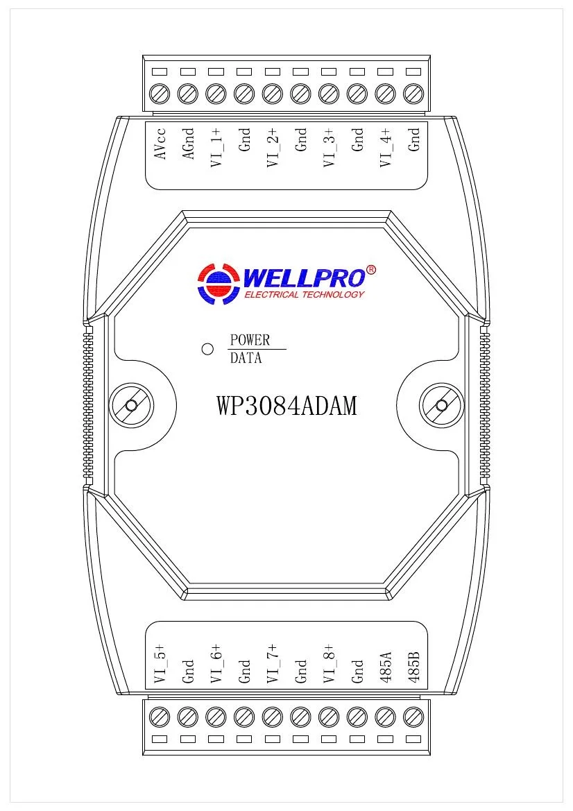 WP3084ADAM(8VI)_ 0-10V Аналоговый Входной модуль/RS485 MODBUS RTU связь