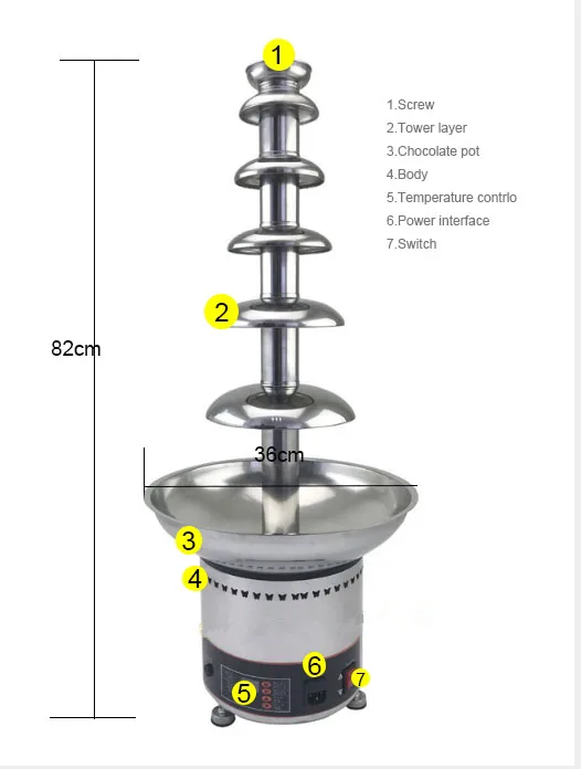 Цифровой машина для шоколадного фонтана с нержавеющая сталь коммерческих фонтан 6 слоев винт шоколад фондю 82 см
