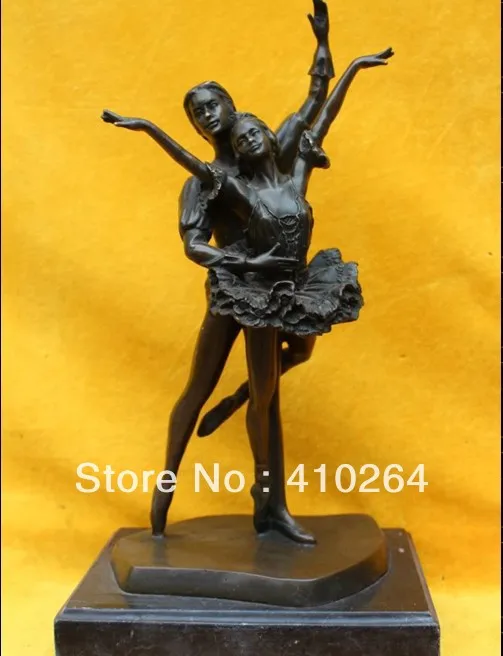 

] Shipping Express 14" Marble Base Art Bronze Western Girl Man & Boy Lady Dance Play Ballet Statue