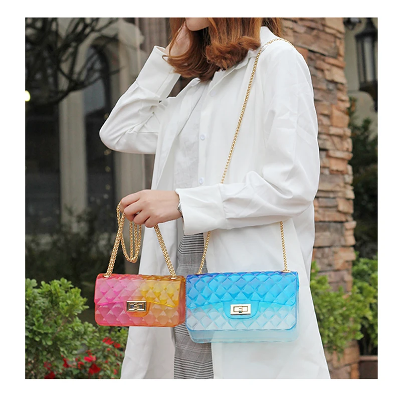 Clear Colorful Transparent jelly Bag Gradient Candy Color Crossbody Bags Designed Ladies Shoulder Chain Messenger Bag