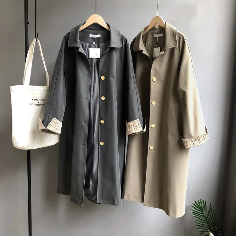 Mooirue Spring Women Windbreaker Trench Coat Slim Cotton Cuff Buckle Long Harajuku Vintage Cardigan Feminine Coat