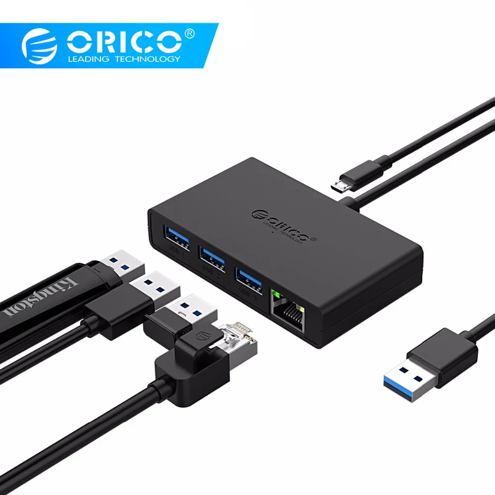 Najtaniej ORICO USB3.0 + port gigabit ethernet HUB mini Hub na biurko, Ofiice, Home USB3.0 HUB