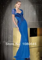 Royal Blue Beads Lace Heart Mermaid Prom Mother Of The Groom Bride Dresses With Jacket Sleeve S40