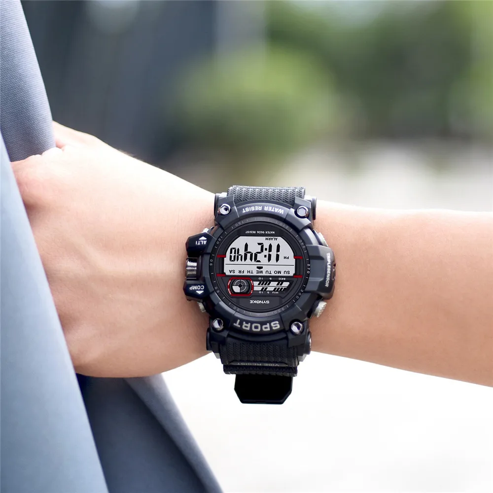 SYNOKE многофункциональные 50 м водонепроницаемые часы мужские спортивные часы многофункциональные военные спортивные светодиодный цифровые часы с двойным механизмом