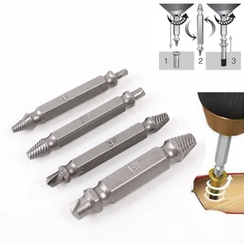 4pcs Steel Broken Speed Out Damaged Screw Extractor Drill Bit Guide Set Broken Bolt Remover Easy Out Set