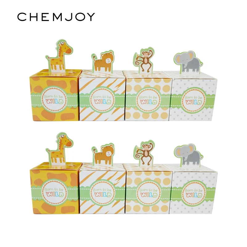 

50pcs Cute Animal Paper Party Favor Boxes Candy Treat Packaging Boxes Jungle Theme Party Gift Box Birthday Party Supplies Decor